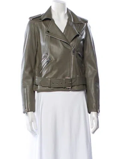 Pre-owned Walter Baker Lamb Leather Biker Jacket In Green