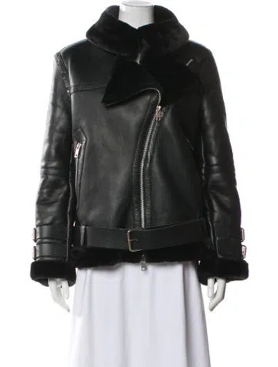 Pre-owned Walter Baker Lamb Leather Biker Jacket In Green