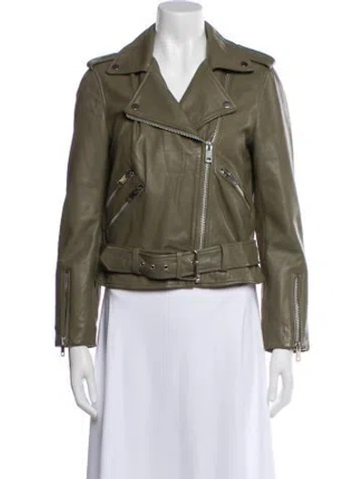 Pre-owned Walter Baker Lamb Leather Biker Jacket In Green