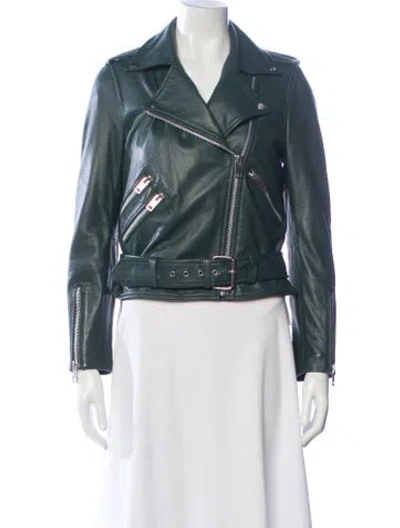 Pre-owned Walter Baker Lamb Leather Biker Jacket In Green