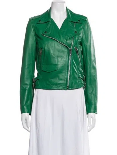 Pre-owned Walter Baker Lamb Leather Biker Jacket In Green