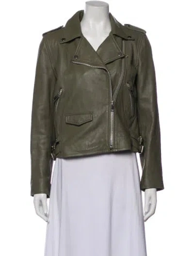 Pre-owned Walter Baker Lamb Leather Biker Jacket In Green