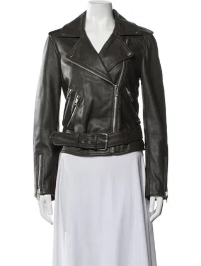 Pre-owned Walter Baker Lamb Leather Biker Jacket In Green