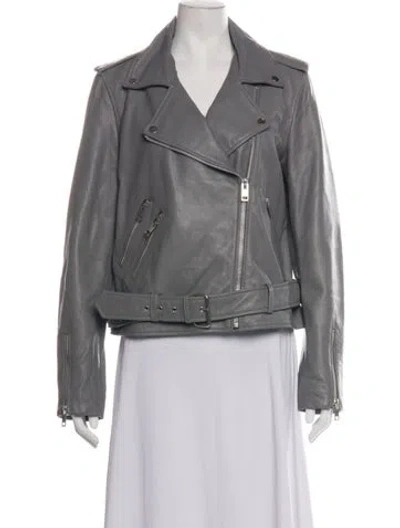 Pre-owned Walter Baker Lamb Leather Biker Jacket In Grey