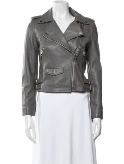 Pre-owned Walter Baker Lamb Leather Biker Jacket In Grey
