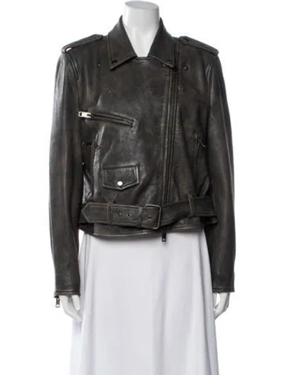 Pre-owned Walter Baker Lamb Leather Biker Jacket In Grey