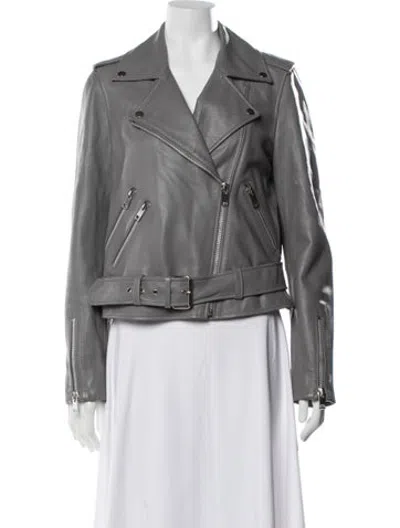 Pre-owned Walter Baker Lamb Leather Biker Jacket In Grey