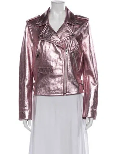 Pre-owned Walter Baker Lamb Leather Biker Jacket In Metallic/pink