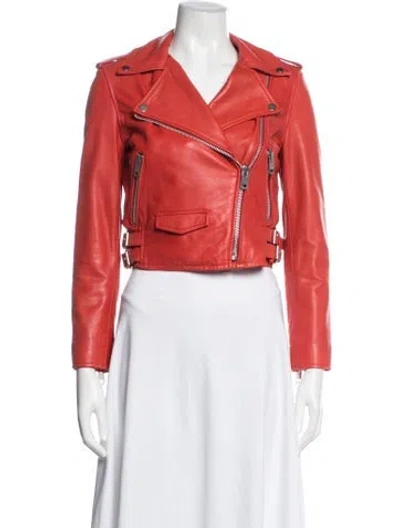 Pre-owned Walter Baker Lamb Leather Biker Jacket In Orange
