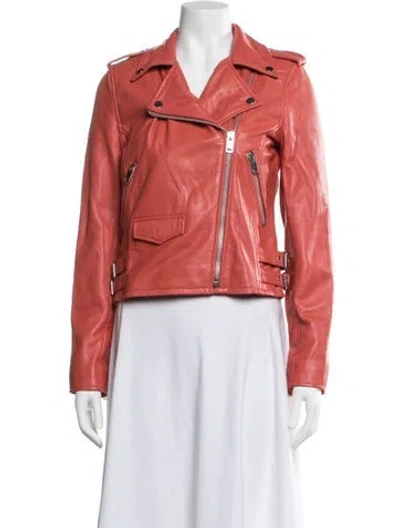 Pre-owned Walter Baker Lamb Leather Biker Jacket In Orange