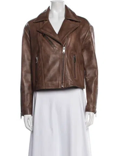 Pre-owned Walter Baker Lamb Leather Biker Jacket W/ Tags In Brown