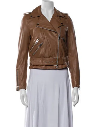 Pre-owned Walter Baker Lamb Leather Biker Jacket W/ Tags In Brown