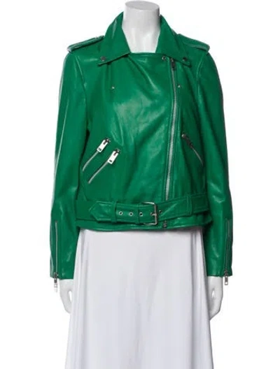 Pre-owned Walter Baker Lamb Leather Biker Jacket W/ Tags In Green