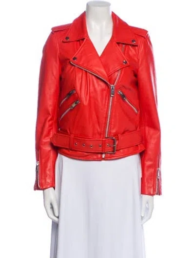 Pre-owned Walter Baker Lamb Leather Biker Jacket W/ Tags In Orange