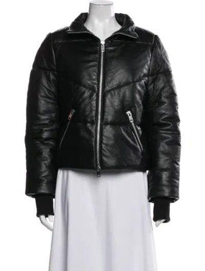 Pre-owned Walter Baker Lamb Leather Down Jacket In Black
