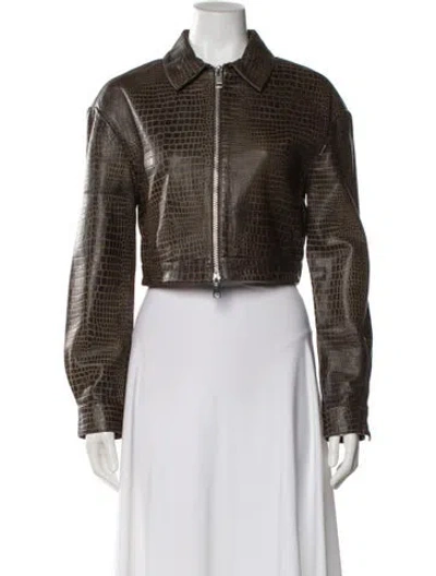 Pre-owned Walter Baker Lamb Leather Plaid Print Biker Jacket W/ Tags In Brown