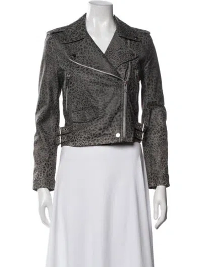 Pre-owned Walter Baker Leather Animal Print Biker Jacket In Grey