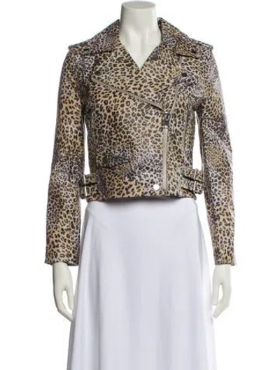 Pre-owned Walter Baker Leather Animal Print Biker Jacket In Neutral