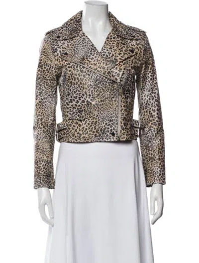 Pre-owned Walter Baker Leather Animal Print Biker Jacket In Neutrals