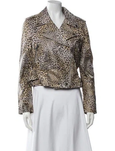 Pre-owned Walter Baker Leather Animal Print Biker Jacket In Neutrals