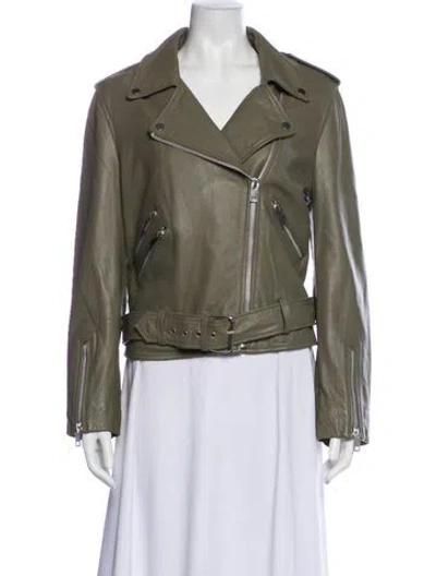 Pre-owned Walter Baker Leather Biker Jacket In Green
