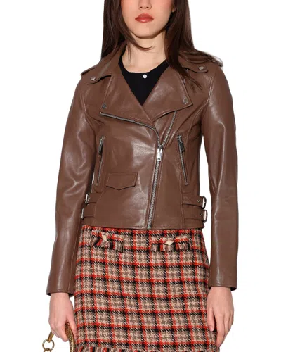 Walter Baker Liz Leather Crop Moto Jacket In Burgundy