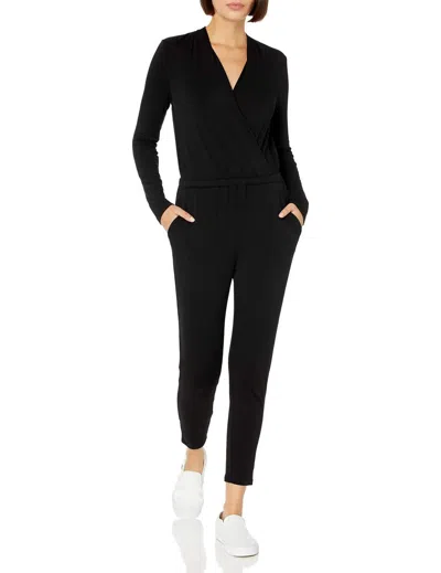Walter Baker Long Sleeve Surplice Neck Jumpsuit In Black