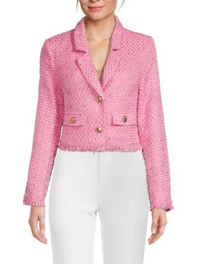 Walter Baker Lyona Tweed Cropped Blazer In Paris Pink