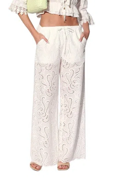 Walter Baker Lysander Embroidered Eyelet Cotton Pants In White