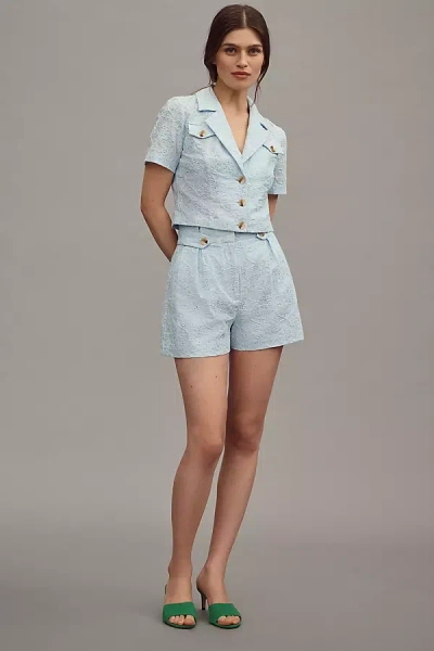 Walter Baker Marcel Seychelles Embroidered Paperbag Shorts In Blue