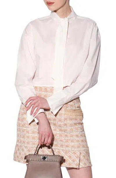 Walter Baker Monroe Tie Neck Long Sleeve Crop Button-up Shirt In White