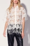 Walter Baker Ollie Short-sleeve Lace Fringe Top In Magnolia Lace