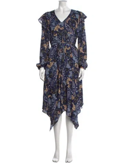 Pre-owned Walter Baker Paisley Print Midi Length Dress In Blue
