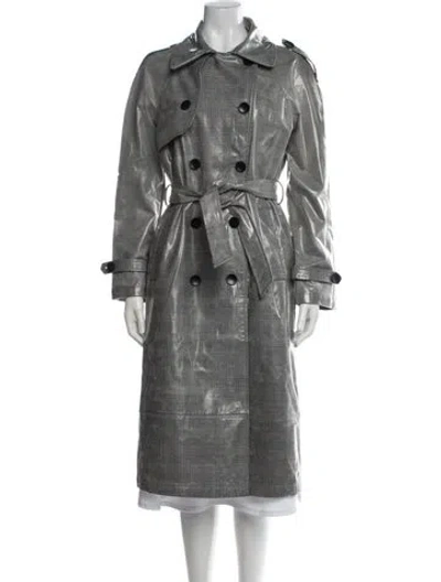 Pre-owned Walter Baker Plaid Print Trench Coat In Gray