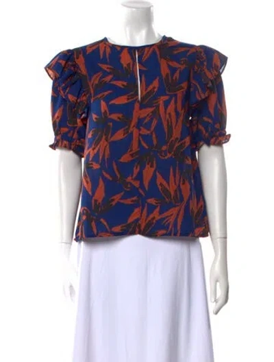 Pre-owned Walter Baker Printed Bateau Neckline Blouse W/ Tags In Blue