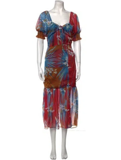 Pre-owned Walter Baker Printed Midi Length Dress In Blue
