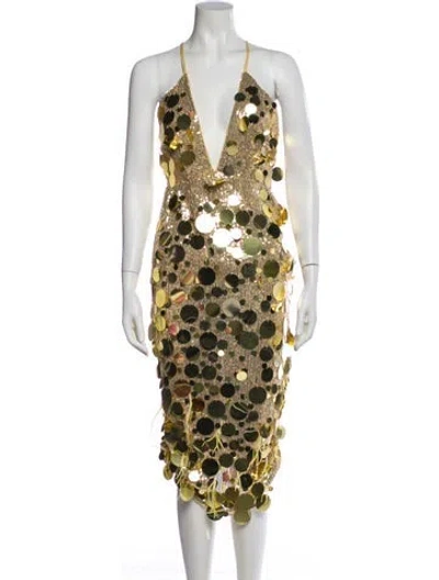 Pre-owned Walter Baker Printed Midi Length Dress In Gold
