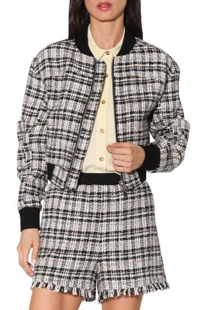 Walter Baker Raina Tweed Bomber Jacket In Black Beige