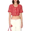 Walter Baker Rita Short Sleeve Cropped Tweed Top In Red