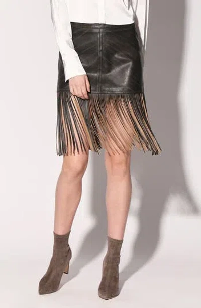 Walter Baker Sabrina High Waist Leather Skirt In Black Beige