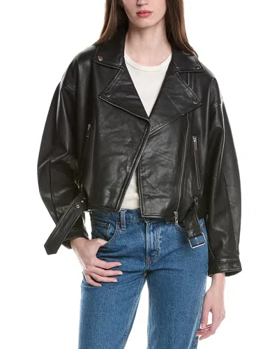 Walter Baker Santana Asymmetrical Leather Moto Jacket In Black