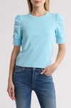 Walter Baker Skippy Ruched Sleeve T-shirt In Light Blue