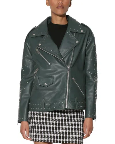 Walter Baker Women's Skyler Studded Leather Biker Jacket In Hunter