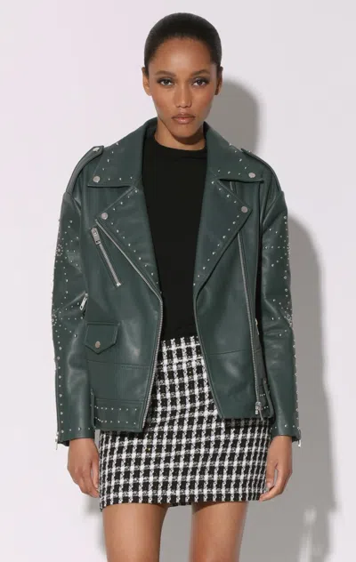 Walter Baker Skyler Studded Jacket, Hunter With Silver - Leather In Green