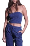 Walter Baker Tanvi Pinstripe Strapless Crop Top In Royal Blue Pin Stripe