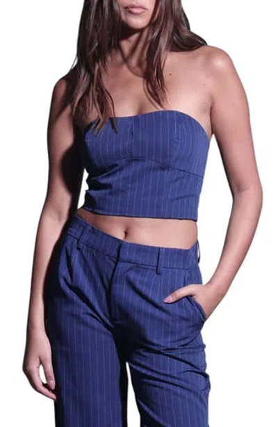 Walter Baker Tanvi Pinstripe Strapless Crop Top In Royal Blue Pin Stripe
