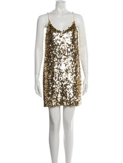 Pre-owned Walter Baker V-neck Mini Dress In Gold