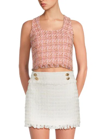 Walter Baker Women's Alma Frayed Tweed Crop Top In Pink