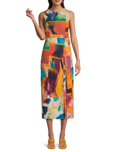 Walter Baker Women's Aviva Abstract Front Slit Midi Dress In Orange Multi
