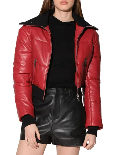 Walter Baker Women's Bluejay Laylah Cropped Leather Bomber Jacket In Red